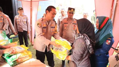Hari Pertama Gerakan Pangan Murah Polres Lampung Utara, 2 Ton Beras Habis Dibeli Masyarakat