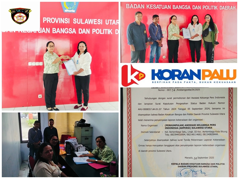 Setelah melalui proses panjang dan kerja keras bersama seluruh tim, Asosiasi Keluarga Pers Indonesia (AKPERSI) Dewan Pimpinan Daerah (DPD) Sulawesi Utara. Akhirnya resmi terdaftar di Badan Kesatuan Bangsa dan Politik (Kesbangpol) Provinsi Sulawesi Utara.
