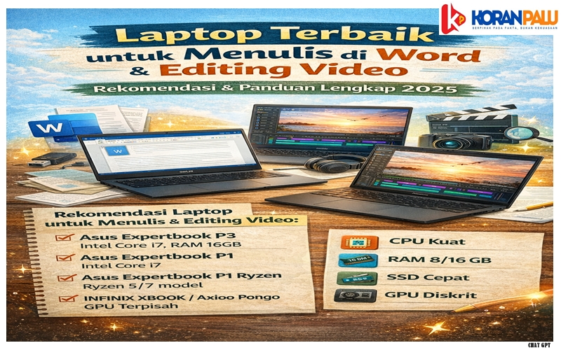 Memilih laptop untuk menulis di Word dan editing video bukan sekadar memilih yang paling mahal. Fokuslah pada kombinasi prosesor yang kuat, RAM besar, SSD cepat, dan GPU yang sesuai kebutuhan.
